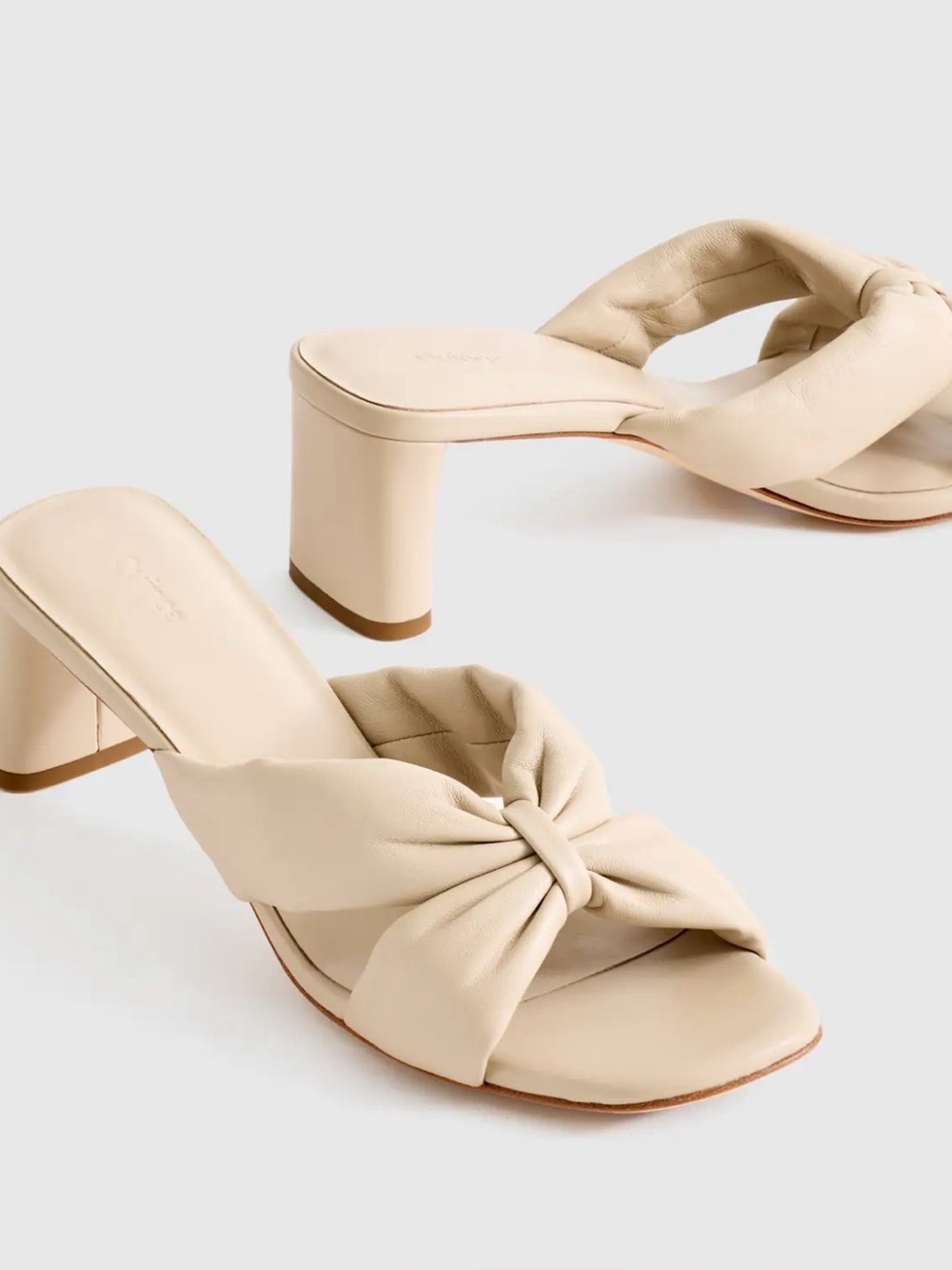 Quince Italian Leather Twist Mid Heel Mule - Almond